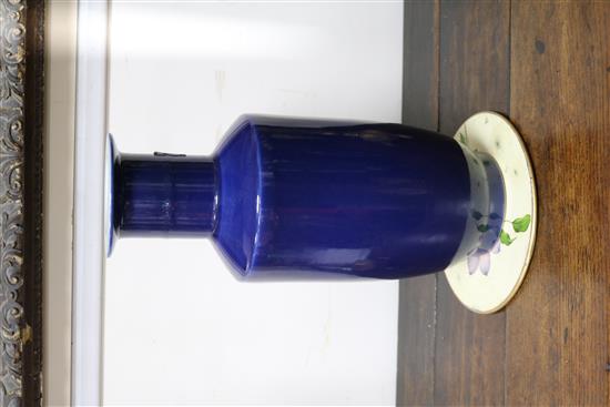 A Chinese monochrome deep blue vase, with Kangxi mark height 41cm